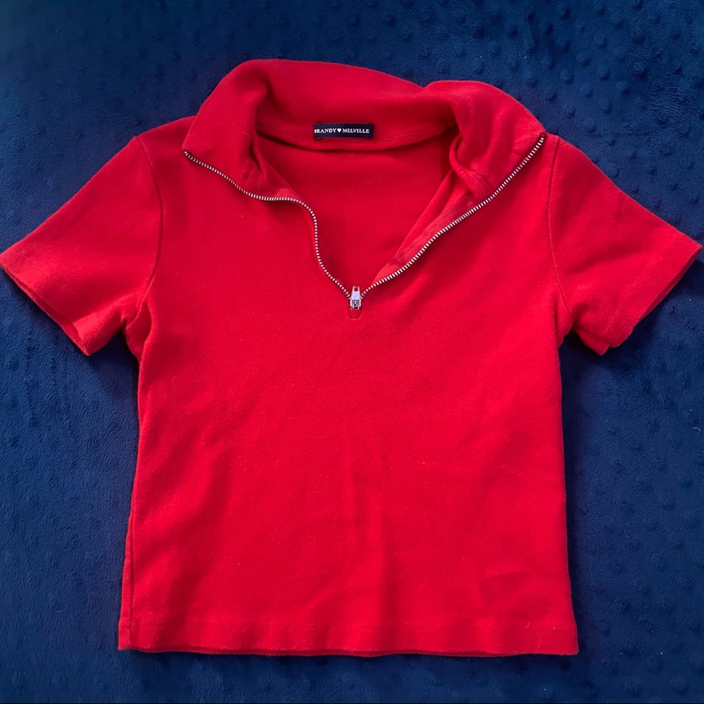 Brandy Melville Red Quarter Zip Tee